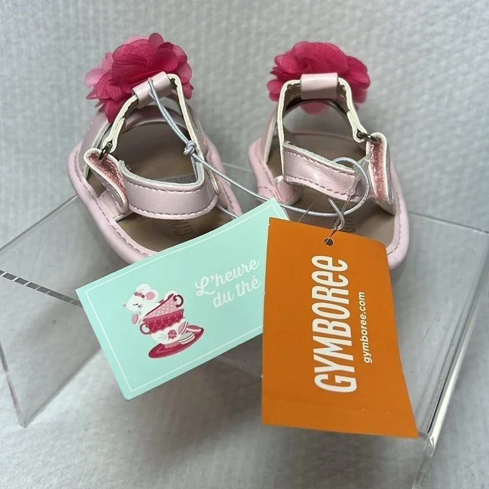 Gymboree Newborn Baby Girls Pink Rose Petal Flower‎ 🌸 Flat Sandals 0-3 M